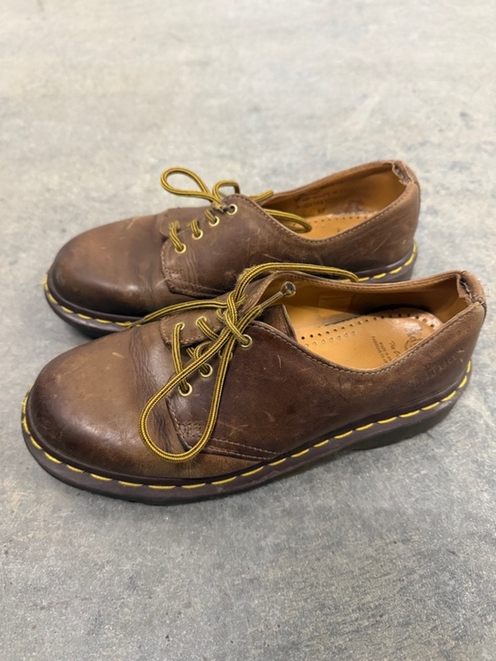 Dr. Martens Brown Leather 3-Eye Derby with Yellow Stitching